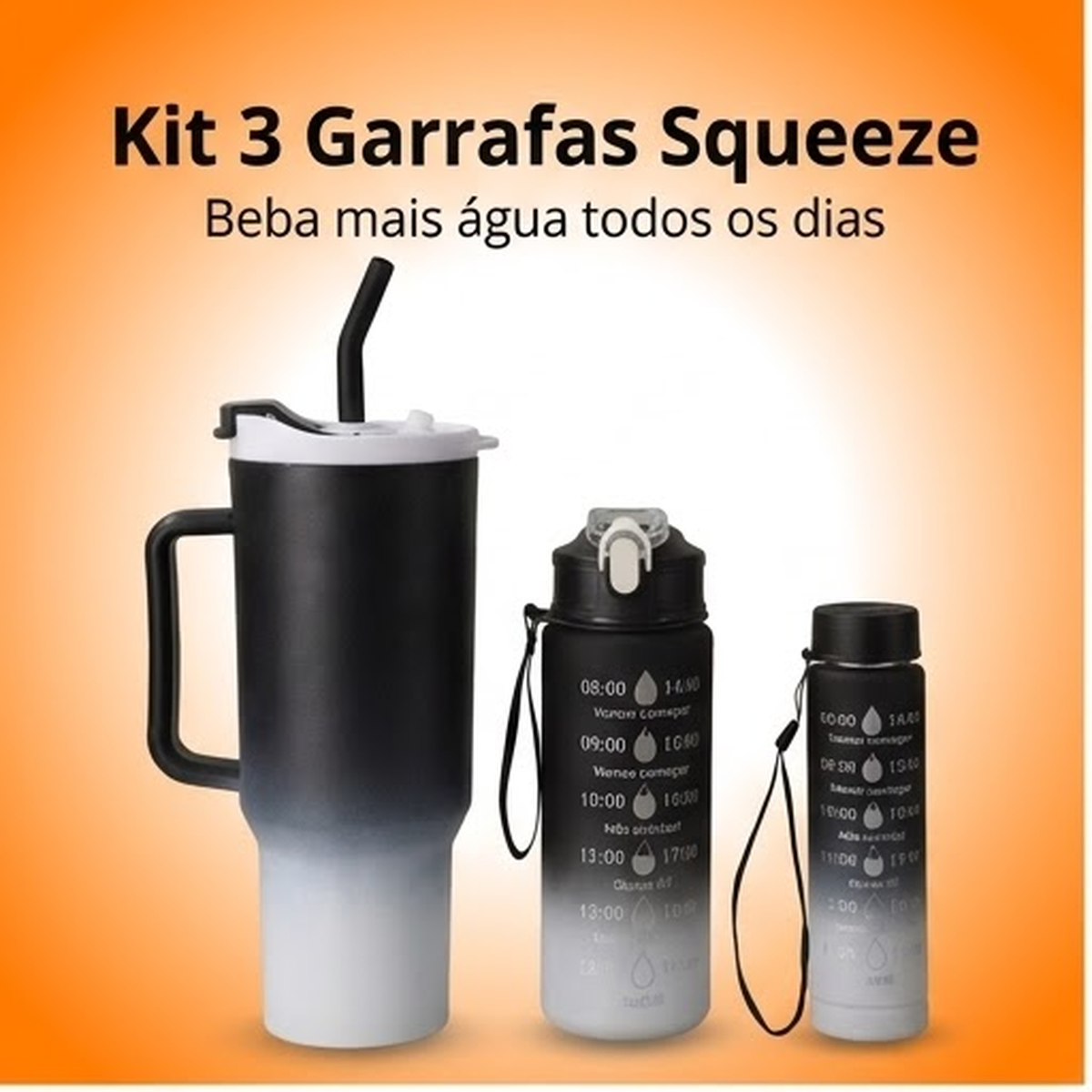Kit 3 Garrafas Squeeze com Adesivos Lembretes